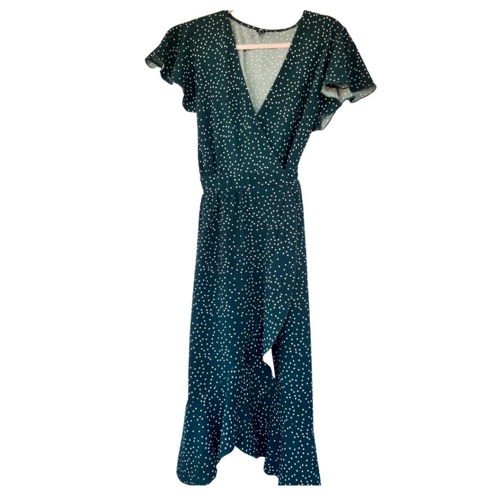 Zessica Green & White Polka Dot Wrap Dress